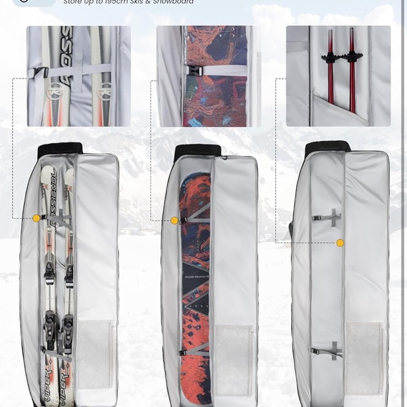 Ski Snowboard Bag Fully Padded for Air Travel 2 pair, Double Snowboard Bag - Picture 6 of 9